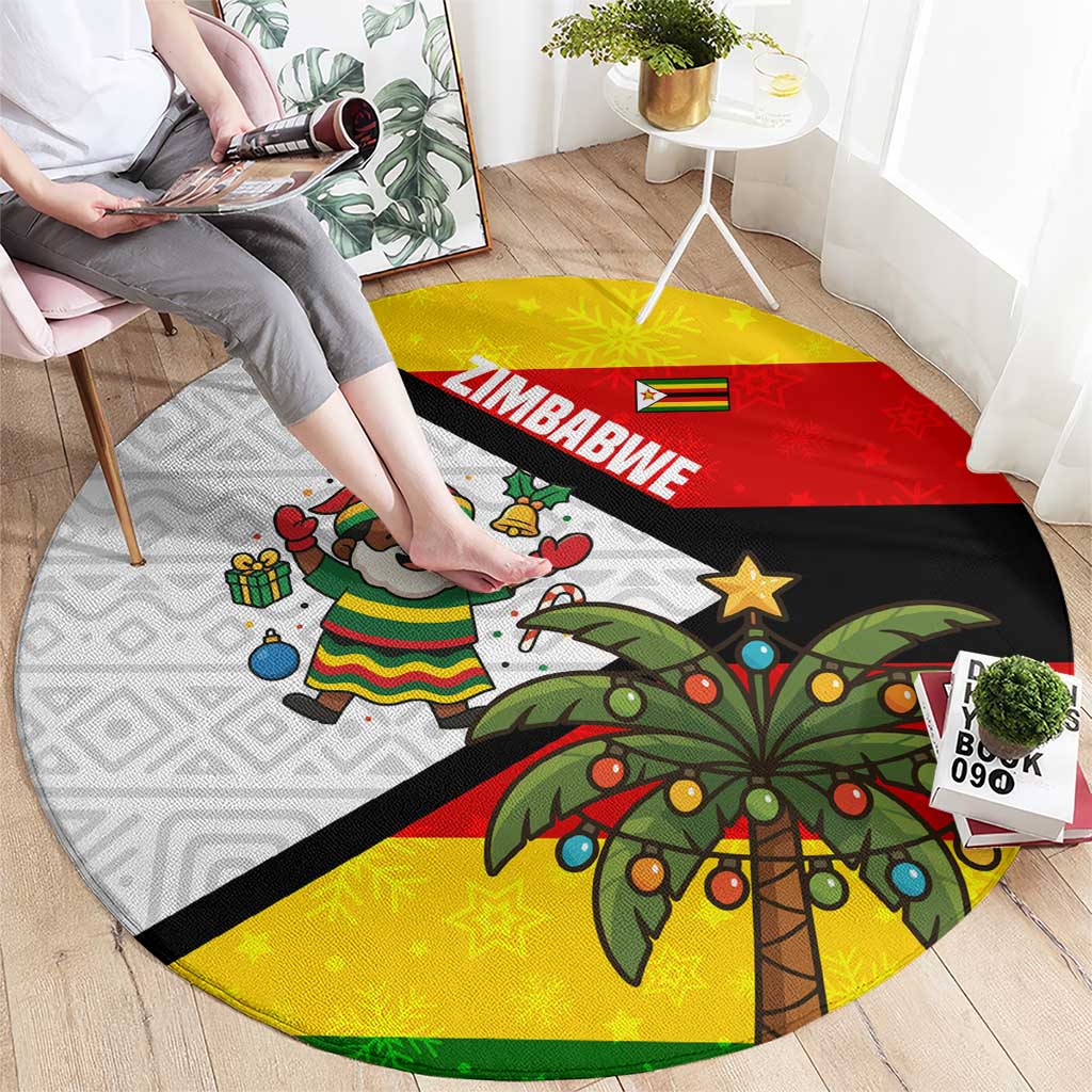 Zimbabwe Christmas Round Carpet with Festive Santa Palm Tree and Red Yellow Green Flag - Wonder Print Shop