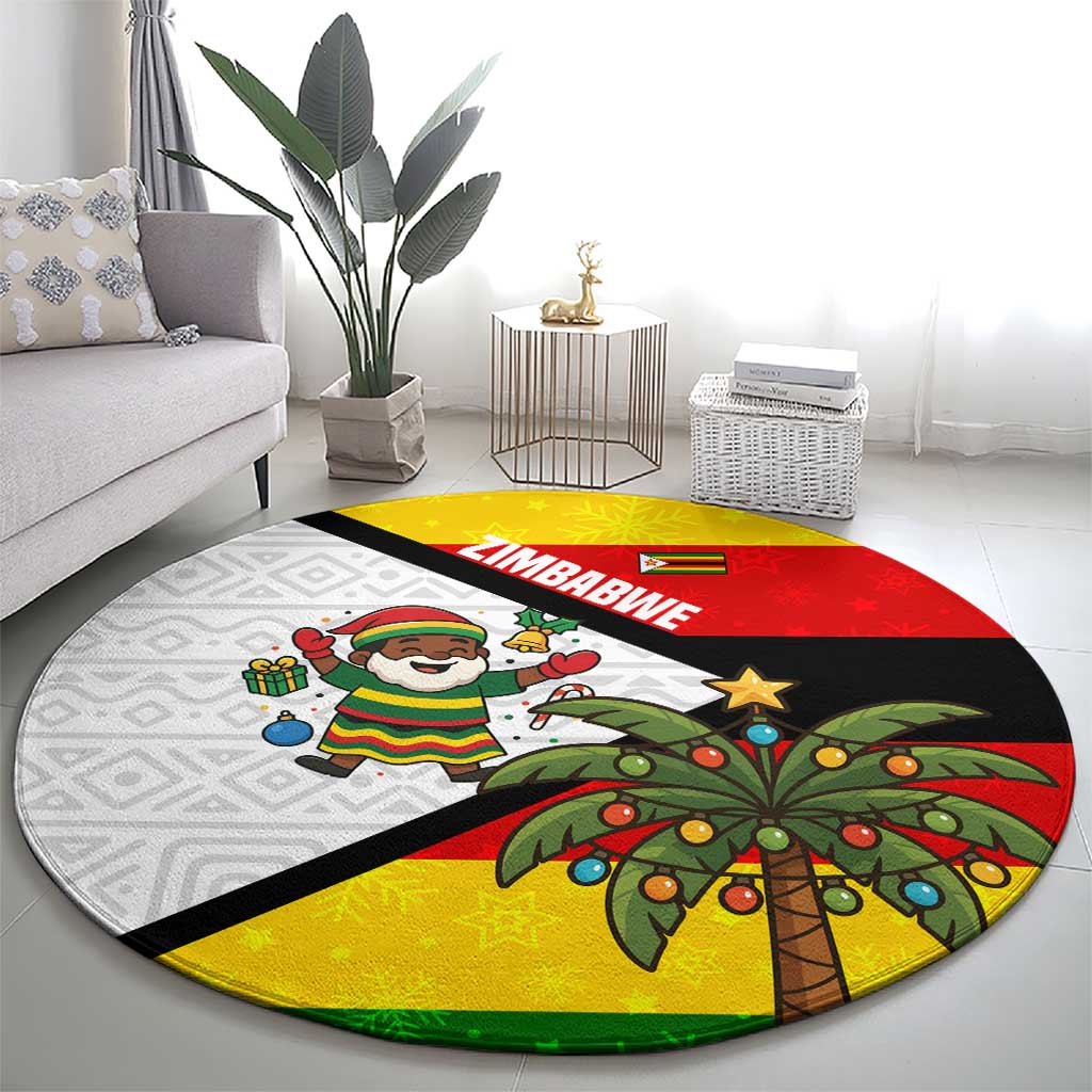Zimbabwe Christmas Round Carpet with Festive Santa Palm Tree and Red Yellow Green Flag - Wonder Print Shop