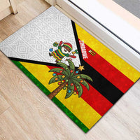 Zimbabwe Christmas Rubber Doormat with Festive Santa Palm Tree and Red Yellow Green Flag - Wonder Print Shop