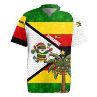 Zimbabwe Christmas Rugby Jersey with Festive Santa Palm Tree and Red Yellow Green Flag - Wonder Print Shop