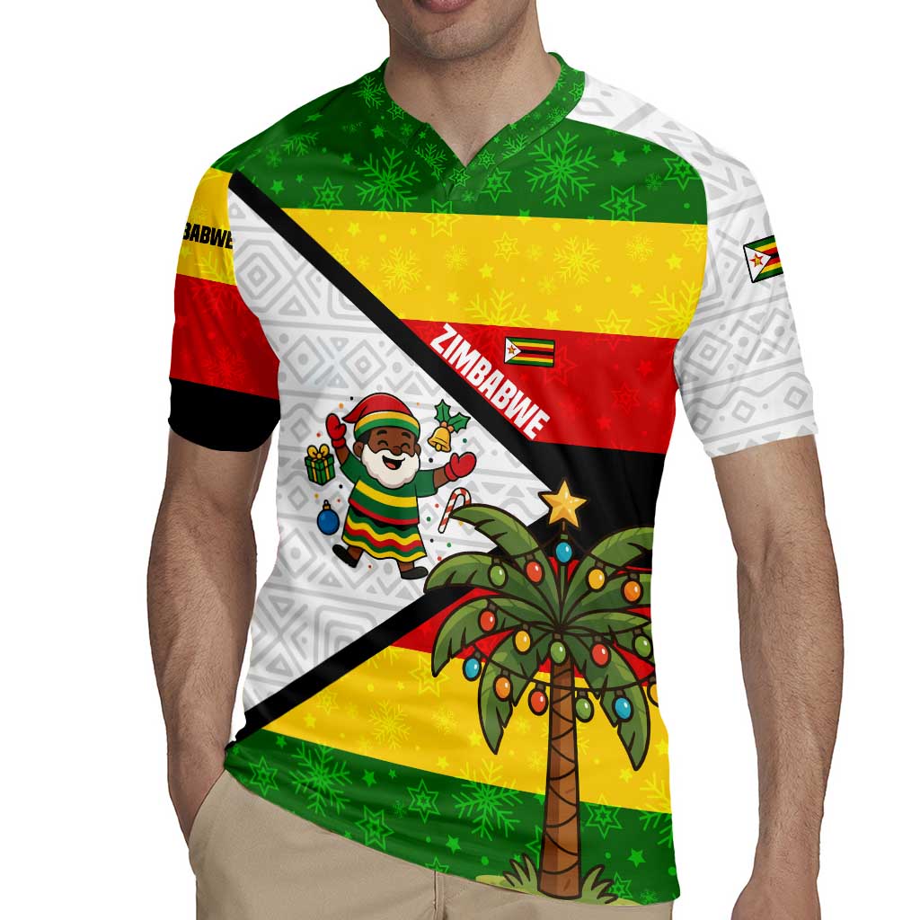 Zimbabwe Christmas Rugby Jersey with Festive Santa Palm Tree and Red Yellow Green Flag - Wonder Print Shop