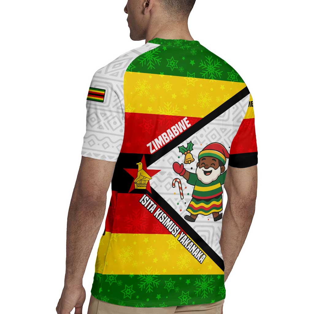 Zimbabwe Christmas Rugby Jersey with Festive Santa Palm Tree and Red Yellow Green Flag - Wonder Print Shop