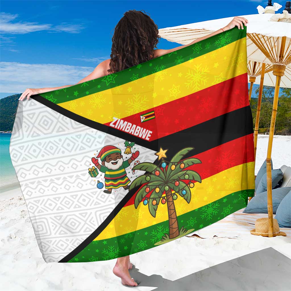 Zimbabwe Christmas Sarong with Festive Santa Palm Tree and Red Yellow Green Flag - Wonder Print Shop
