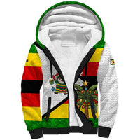 Zimbabwe Christmas Sherpa Hoodie with Festive Santa Palm Tree and Red Yellow Green Flag - Wonder Print Shop