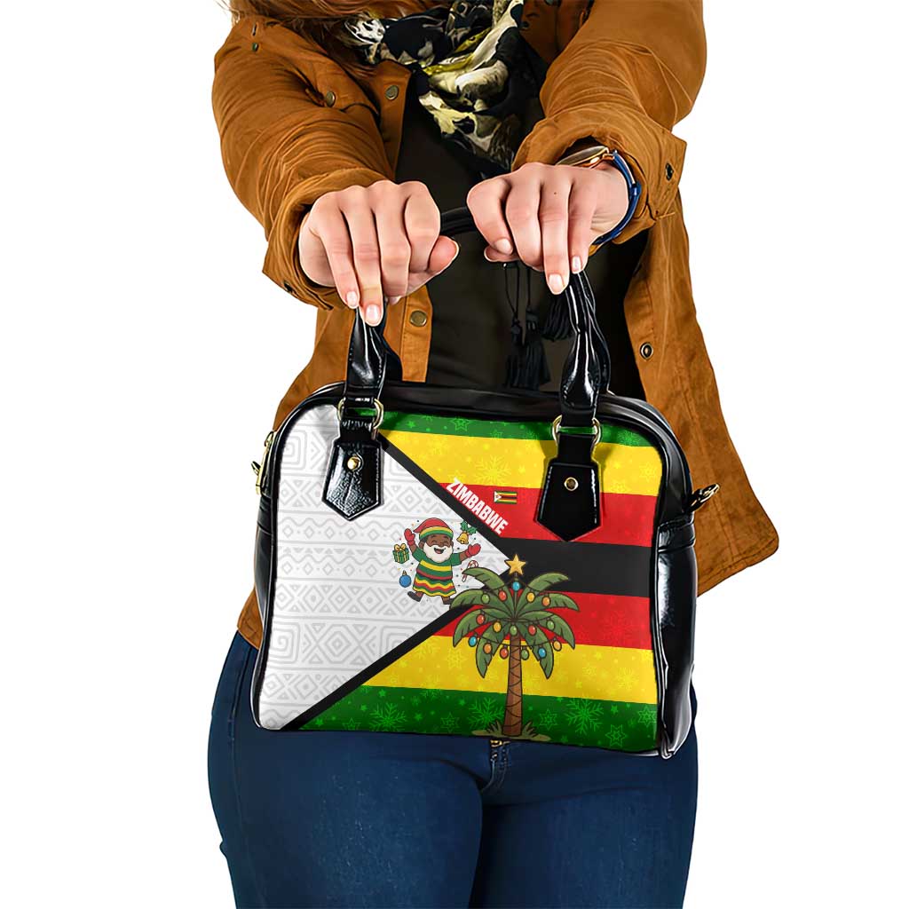 Zimbabwe Christmas Shoulder Handbag with Festive Santa Palm Tree and Red Yellow Green Flag - Wonder Print Shop