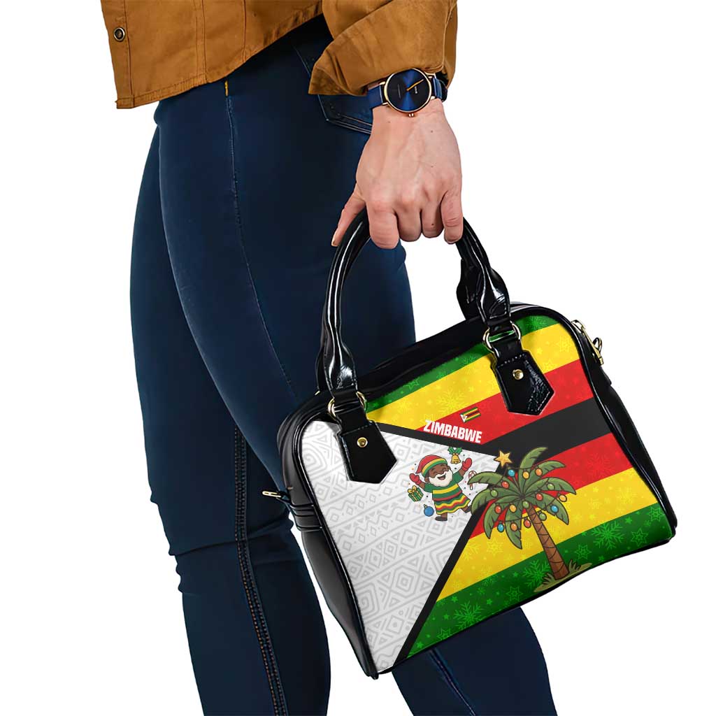 Zimbabwe Christmas Shoulder Handbag with Festive Santa Palm Tree and Red Yellow Green Flag - Wonder Print Shop
