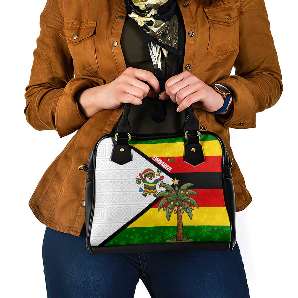 Zimbabwe Christmas Shoulder Handbag with Festive Santa Palm Tree and Red Yellow Green Flag - Wonder Print Shop
