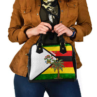Zimbabwe Christmas Shoulder Handbag with Festive Santa Palm Tree and Red Yellow Green Flag - Wonder Print Shop