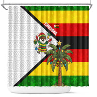 Zimbabwe Christmas Shower Curtain with Festive Santa Palm Tree and Red Yellow Green Flag - Wonder Print Shop