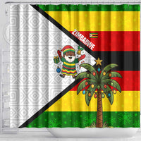 Zimbabwe Christmas Shower Curtain with Festive Santa Palm Tree and Red Yellow Green Flag - Wonder Print Shop