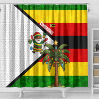 Zimbabwe Christmas Shower Curtain with Festive Santa Palm Tree and Red Yellow Green Flag - Wonder Print Shop