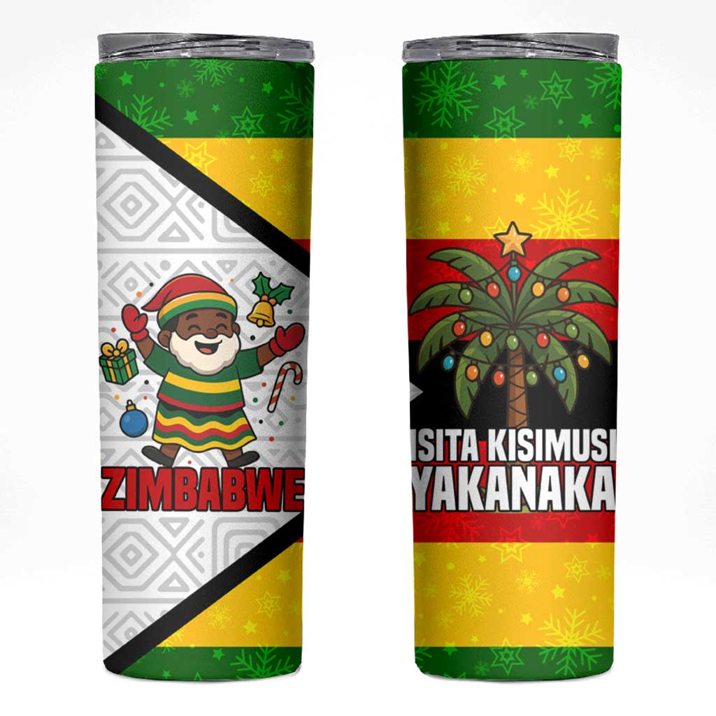 Zimbabwe Christmas Skinny Tumbler with Festive Santa Palm Tree and Red Yellow Green Flag - Wonder Print Shop