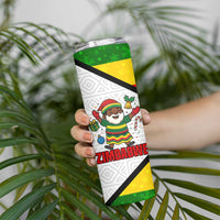 Zimbabwe Christmas Skinny Tumbler with Festive Santa Palm Tree and Red Yellow Green Flag - Wonder Print Shop
