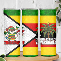 Zimbabwe Christmas Skinny Tumbler with Festive Santa Palm Tree and Red Yellow Green Flag - Wonder Print Shop
