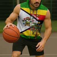 Zimbabwe Christmas Sleeveless Zip Hoodie with Festive Santa Palm Tree and Red Yellow Green Flag - Wonder Print Shop