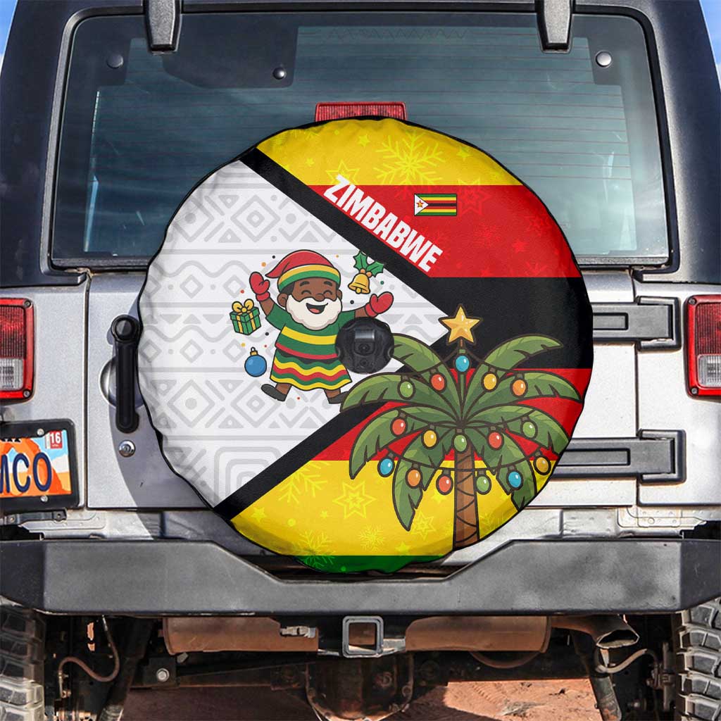 Zimbabwe Christmas Spare Tire Cover with Festive Santa Palm Tree and Red Yellow Green Flag - Wonder Print Shop