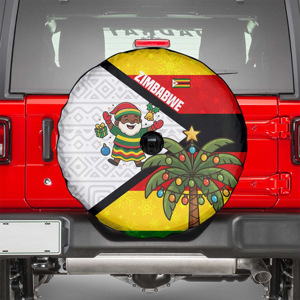 Zimbabwe Christmas Spare Tire Cover with Festive Santa Palm Tree and Red Yellow Green Flag - Wonder Print Shop