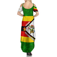 Zimbabwe Christmas Summer Maxi Dress with Festive Santa Palm Tree and Red Yellow Green Flag - Wonder Print Shop