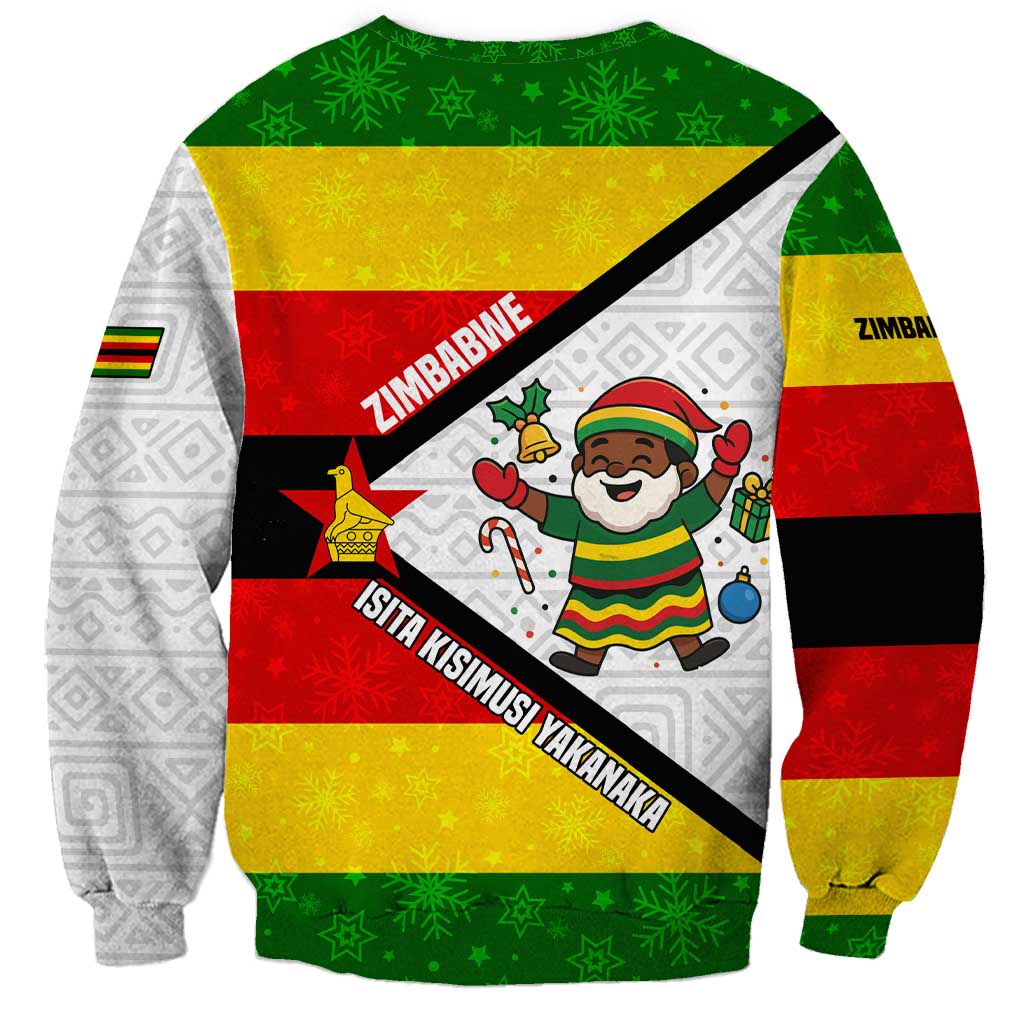 Zimbabwe Christmas Sweatshirt with Festive Santa Palm Tree and Red Yellow Green Flag - Wonder Print Shop