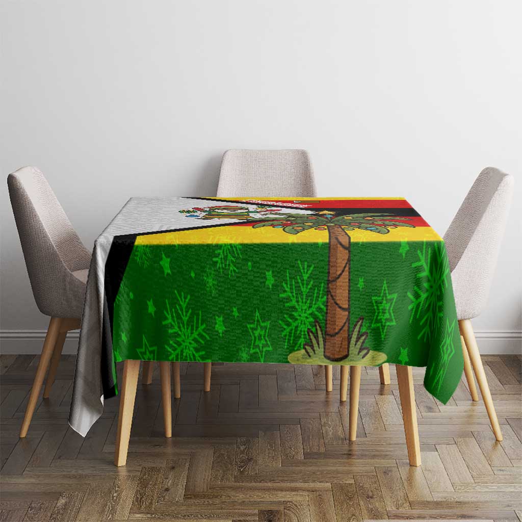Zimbabwe Christmas Tablecloth with Festive Santa Palm Tree and Red Yellow Green Flag - Wonder Print Shop