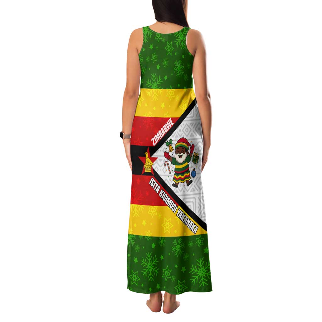 Zimbabwe Christmas Tank Maxi Dress with Festive Santa Palm Tree and Red Yellow Green Flag - Wonder Print Shop