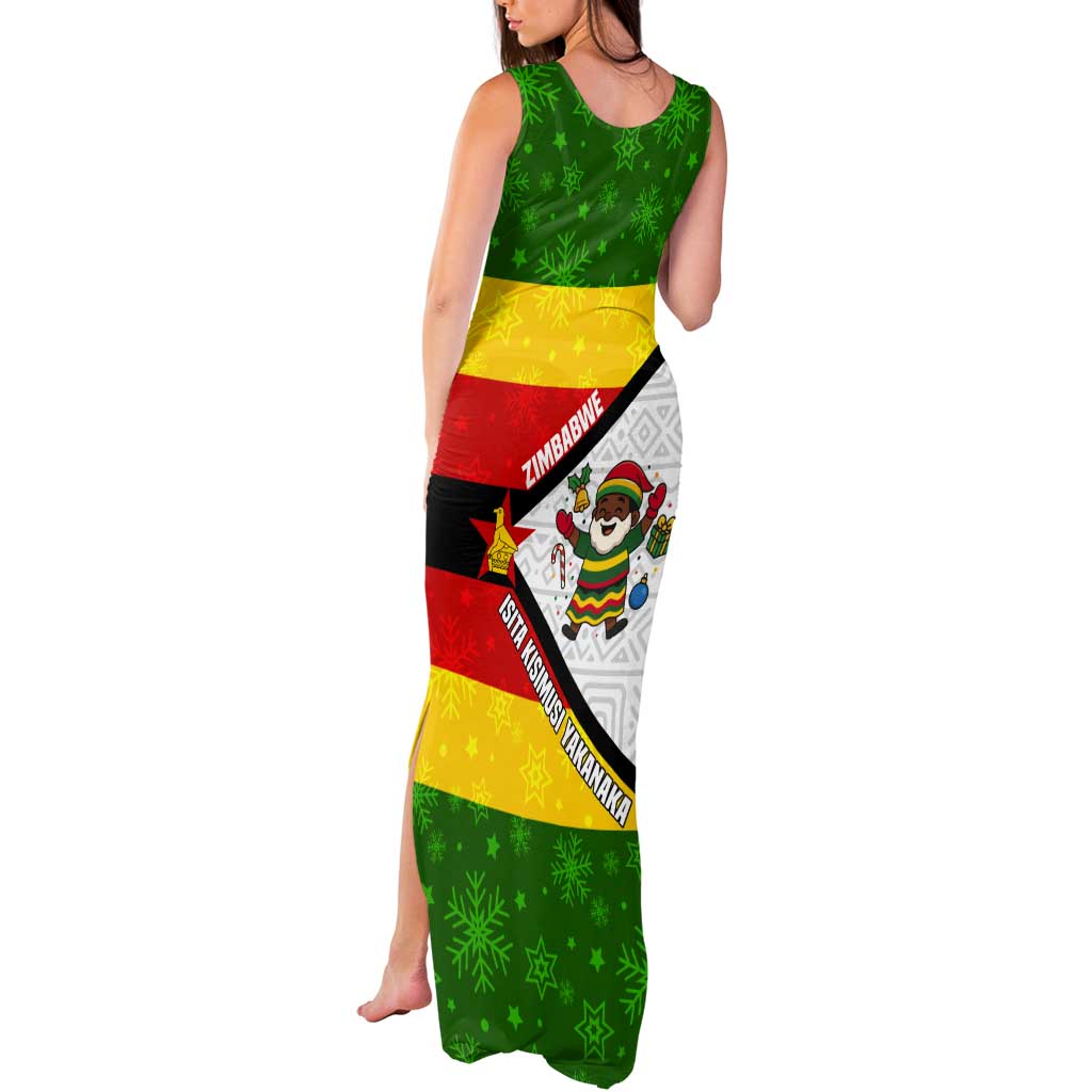 Zimbabwe Christmas Tank Maxi Dress with Festive Santa Palm Tree and Red Yellow Green Flag - Wonder Print Shop