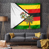 Zimbabwe Christmas Tapestry with Festive Santa Palm Tree and Red Yellow Green Flag - Wonder Print Shop