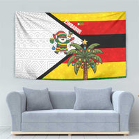 Zimbabwe Christmas Tapestry with Festive Santa Palm Tree and Red Yellow Green Flag - Wonder Print Shop