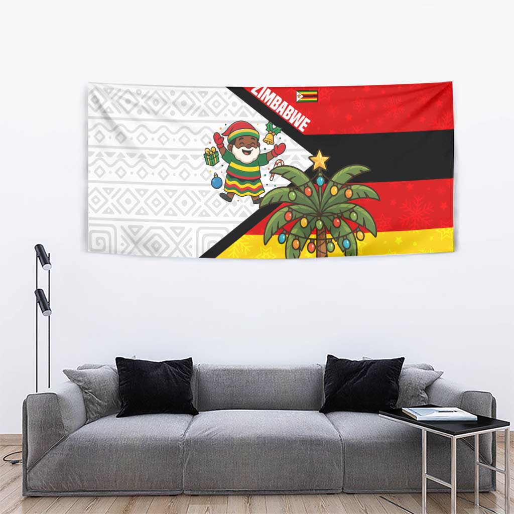 Zimbabwe Christmas Tapestry with Festive Santa Palm Tree and Red Yellow Green Flag - Wonder Print Shop