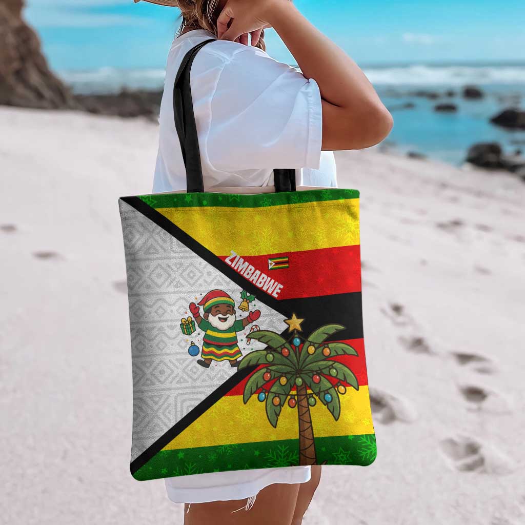 Zimbabwe Christmas Tote Bag with Festive Santa Palm Tree and Red Yellow Green Flag - Wonder Print Shop