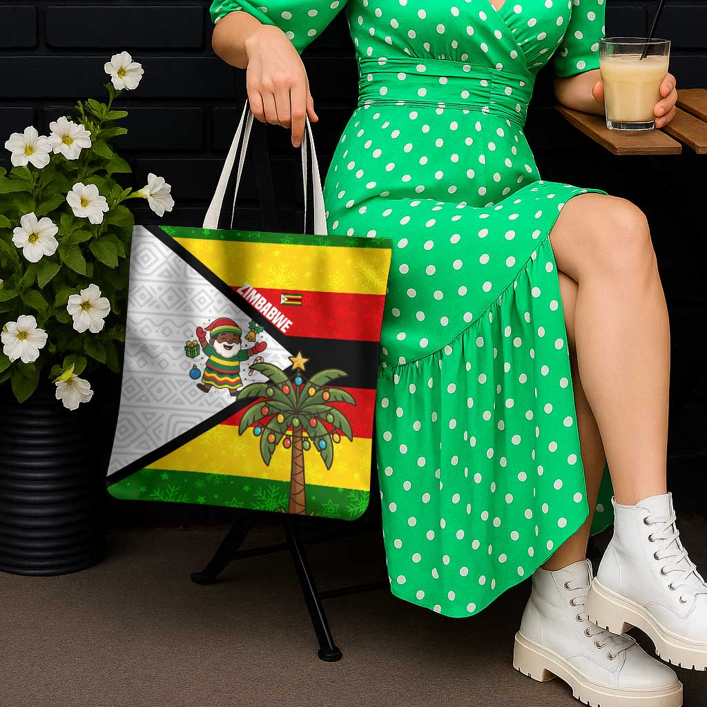 Zimbabwe Christmas Tote Bag with Festive Santa Palm Tree and Red Yellow Green Flag - Wonder Print Shop