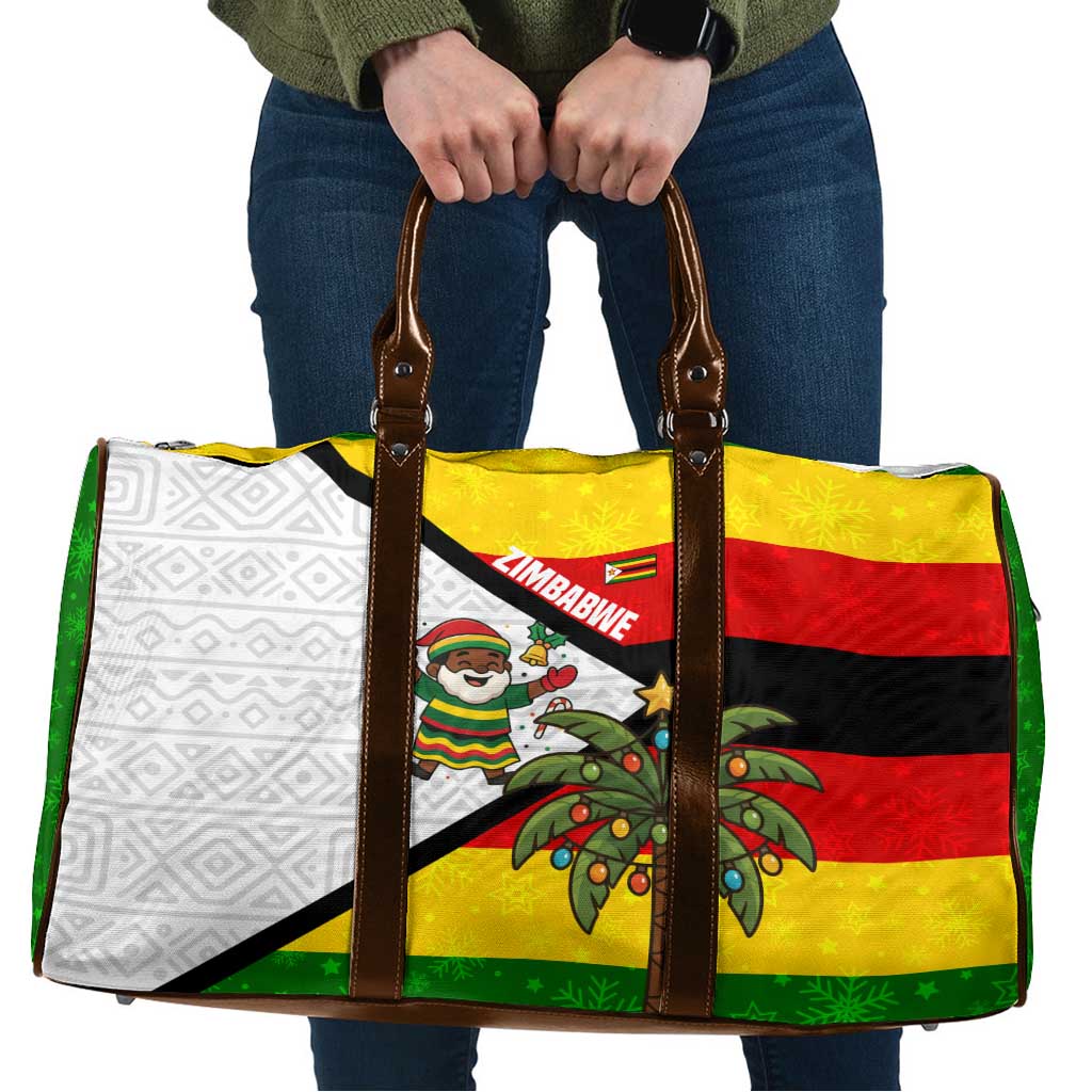 Zimbabwe Christmas Travel Bag with Festive Santa Palm Tree and Red Yellow Green Flag - Wonder Print Shop