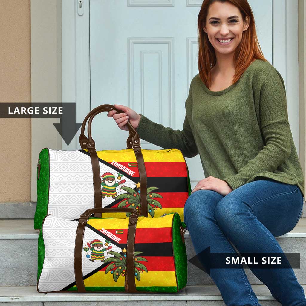 Zimbabwe Christmas Travel Bag with Festive Santa Palm Tree and Red Yellow Green Flag - Wonder Print Shop