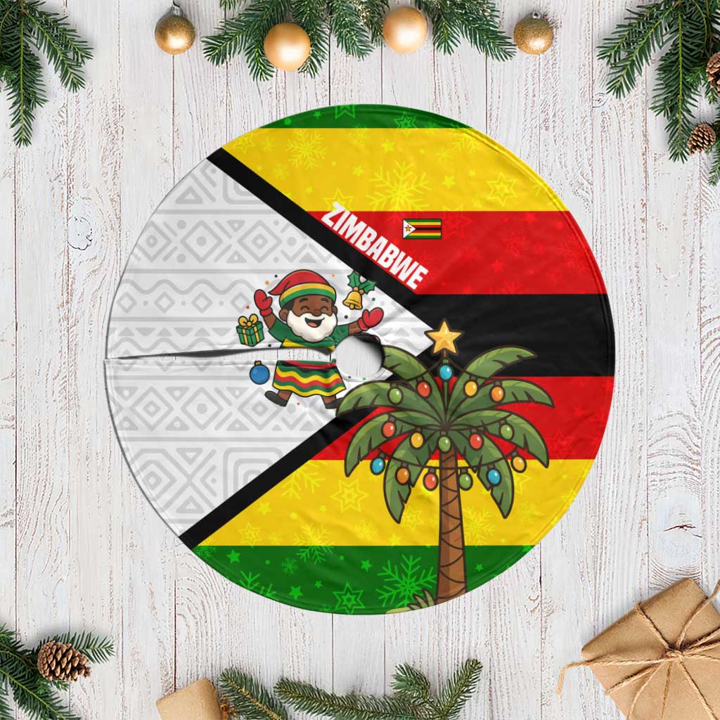 Zimbabwe Christmas Tree Skirt with Festive Santa Palm Tree and Red Yellow Green Flag - Wonder Print Shop