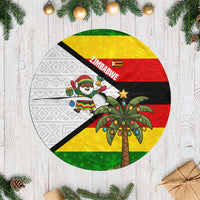 Zimbabwe Christmas Tree Skirt with Festive Santa Palm Tree and Red Yellow Green Flag - Wonder Print Shop