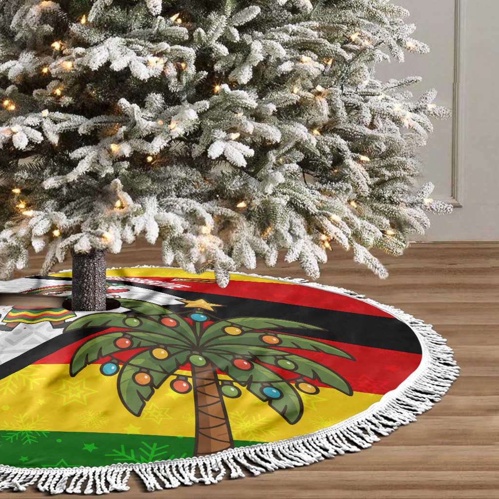 Zimbabwe Christmas Tree Skirt with Festive Santa Palm Tree and Red Yellow Green Flag - Wonder Print Shop