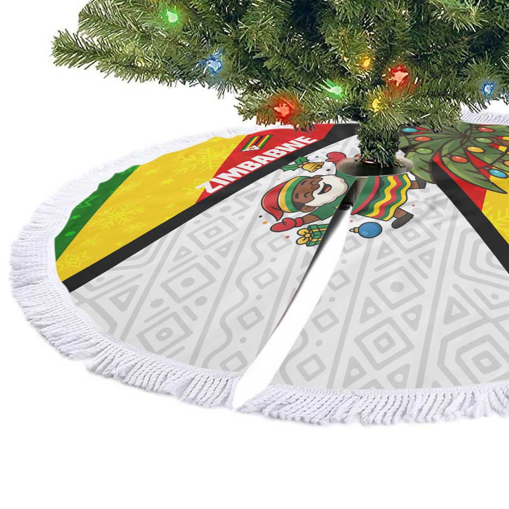 Zimbabwe Christmas Tree Skirt with Festive Santa Palm Tree and Red Yellow Green Flag - Wonder Print Shop
