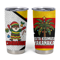 Zimbabwe Christmas Tumbler Cup with Festive Santa Palm Tree and Red Yellow Green Flag - Wonder Print Shop