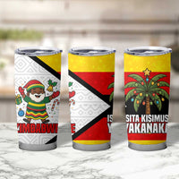 Zimbabwe Christmas Tumbler Cup with Festive Santa Palm Tree and Red Yellow Green Flag - Wonder Print Shop