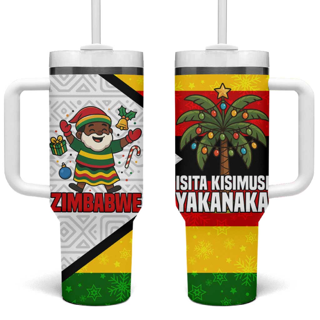 Zimbabwe Christmas Tumbler With Handle with Festive Santa Palm Tree and Red Yellow Green Flag - Wonder Print Shop
