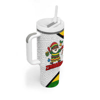 Zimbabwe Christmas Tumbler With Handle with Festive Santa Palm Tree and Red Yellow Green Flag - Wonder Print Shop