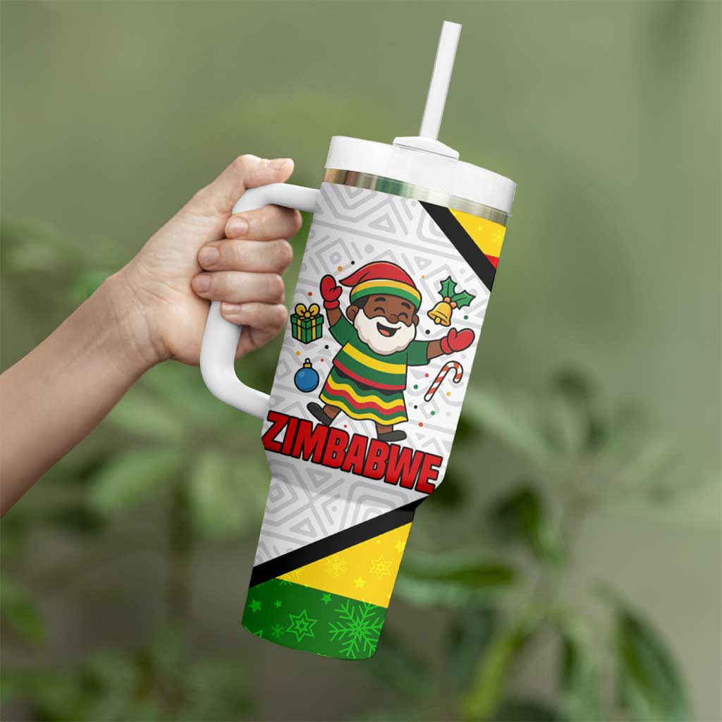 Zimbabwe Christmas Tumbler With Handle with Festive Santa Palm Tree and Red Yellow Green Flag - Wonder Print Shop