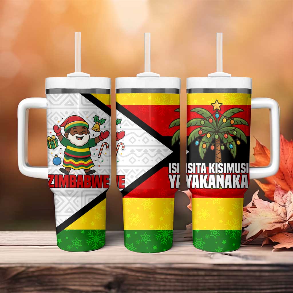 Zimbabwe Christmas Tumbler With Handle with Festive Santa Palm Tree and Red Yellow Green Flag - Wonder Print Shop