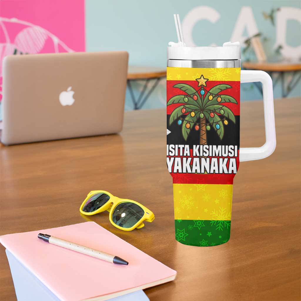 Zimbabwe Christmas Tumbler With Handle with Festive Santa Palm Tree and Red Yellow Green Flag - Wonder Print Shop