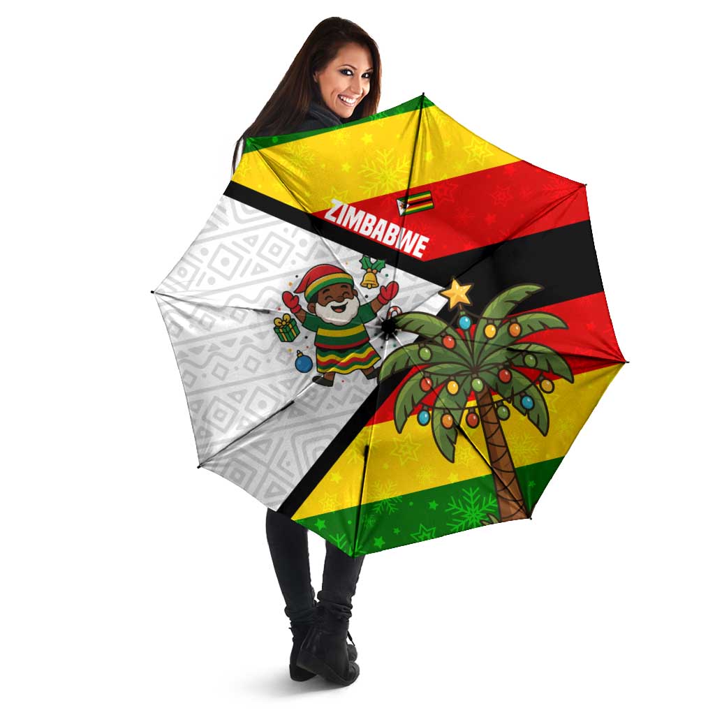 Zimbabwe Christmas Umbrella with Festive Santa Palm Tree and Red Yellow Green Flag - Wonder Print Shop