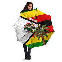 Zimbabwe Christmas Umbrella with Festive Santa Palm Tree and Red Yellow Green Flag - Wonder Print Shop