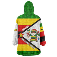 Zimbabwe Christmas Wearable Blanket Hoodie with Festive Santa Palm Tree and Red Yellow Green Flag - Wonder Print Shop
