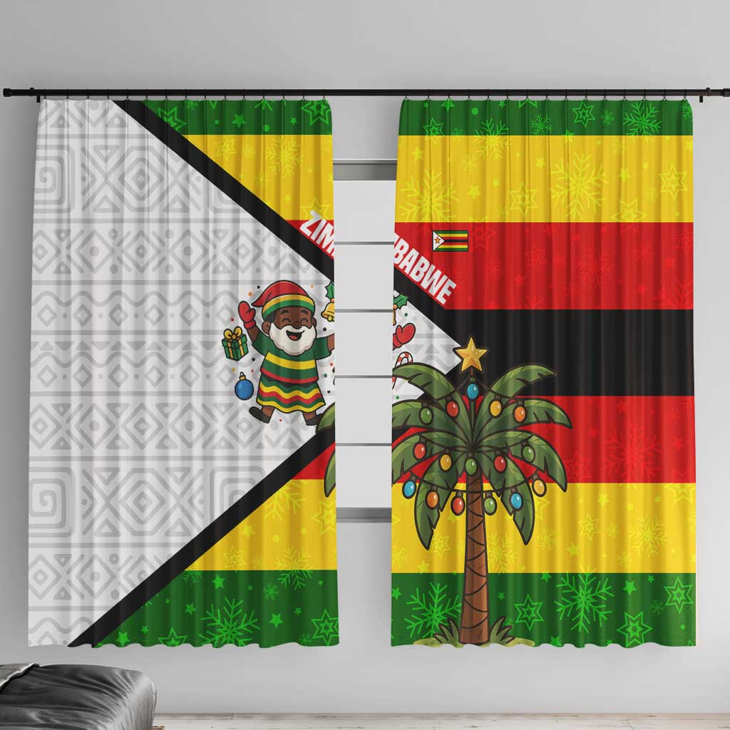 Zimbabwe Christmas Window Curtain with Festive Santa Palm Tree and Red Yellow Green Flag - Wonder Print Shop