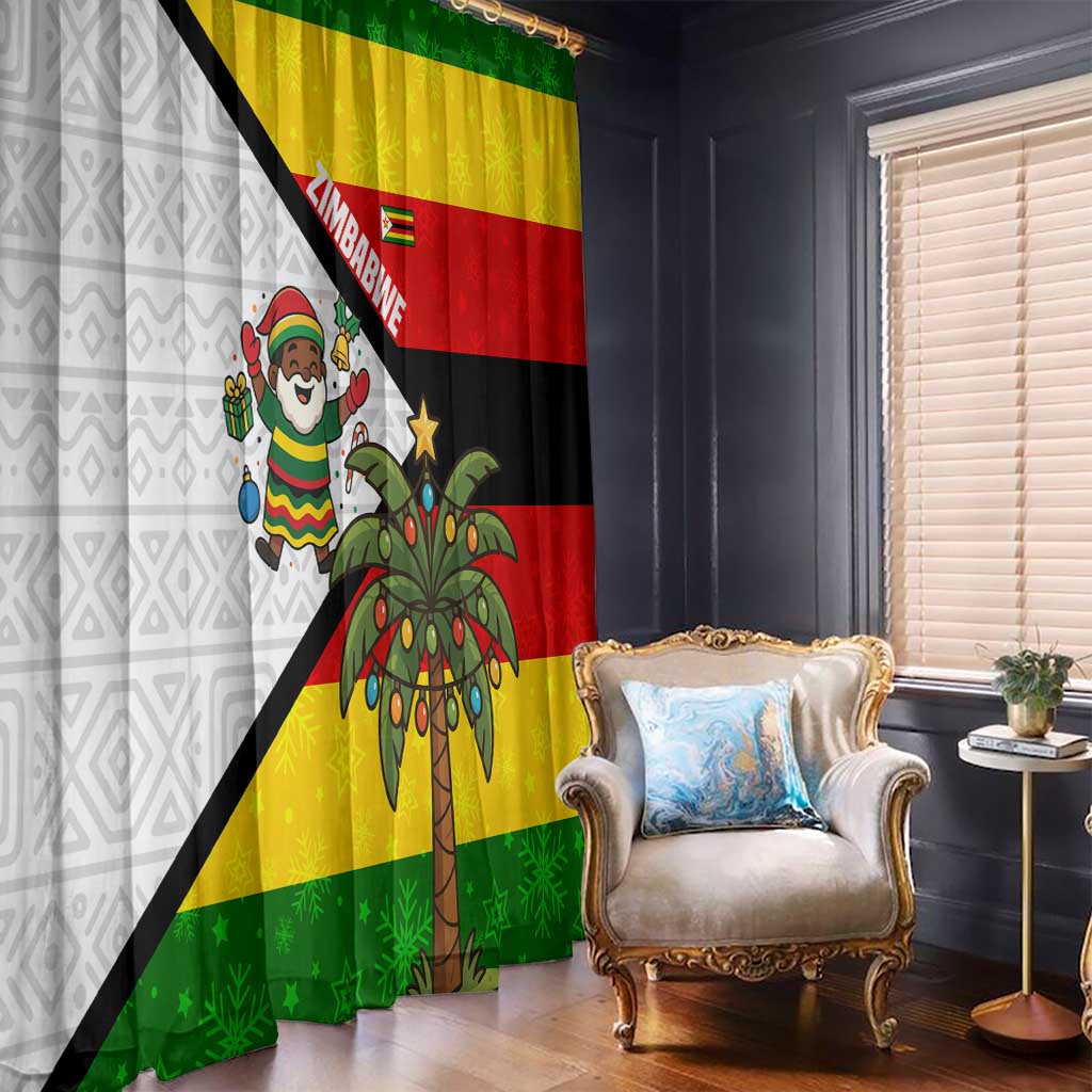 Zimbabwe Christmas Window Curtain with Festive Santa Palm Tree and Red Yellow Green Flag - Wonder Print Shop