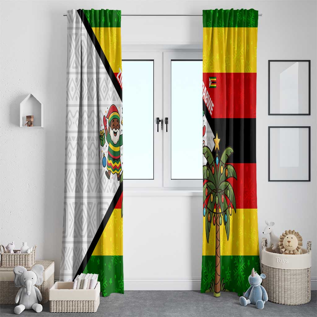 Zimbabwe Christmas Window Curtain with Festive Santa Palm Tree and Red Yellow Green Flag - Wonder Print Shop